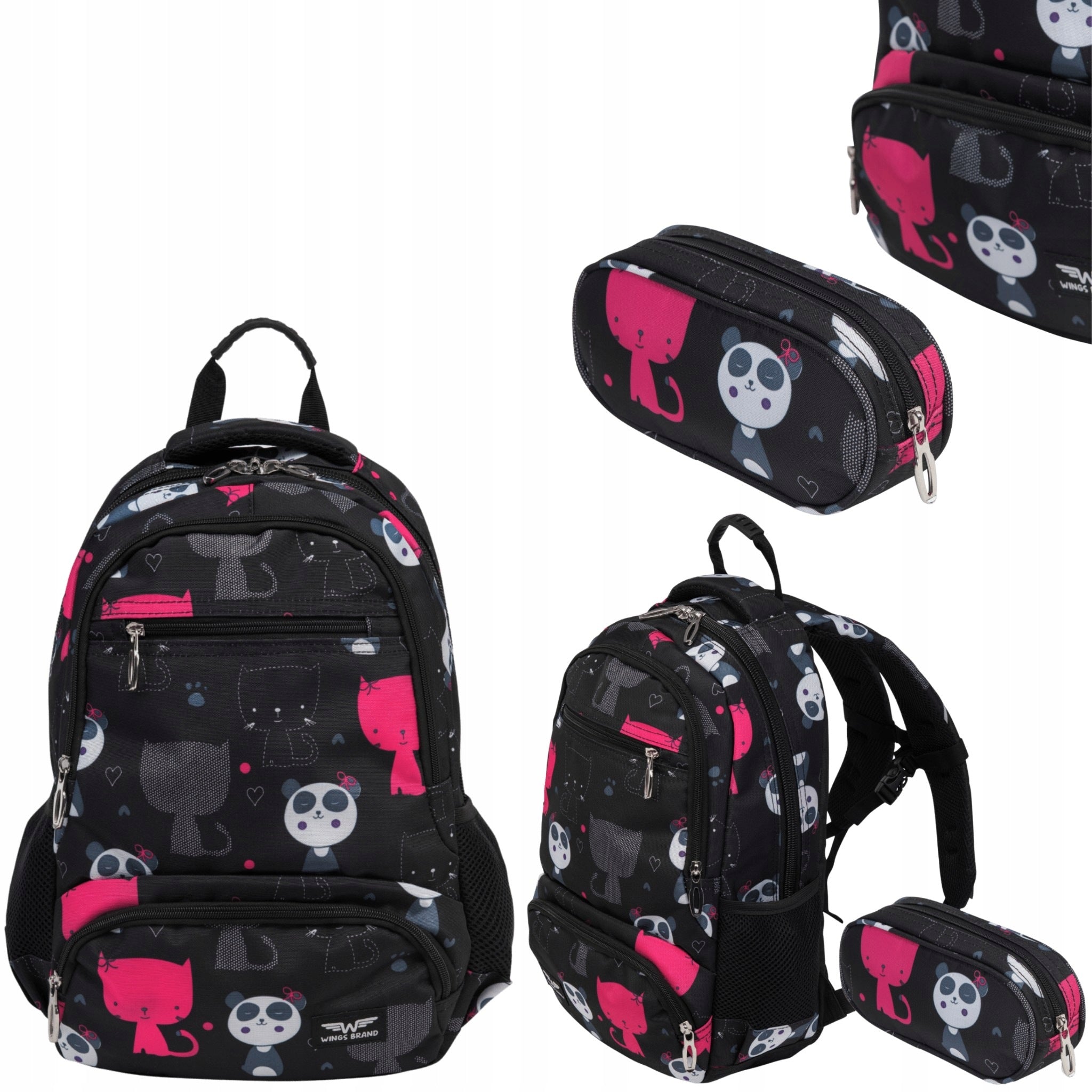 School backpack WINGS children's 19L with pencil case panda kittens for school light