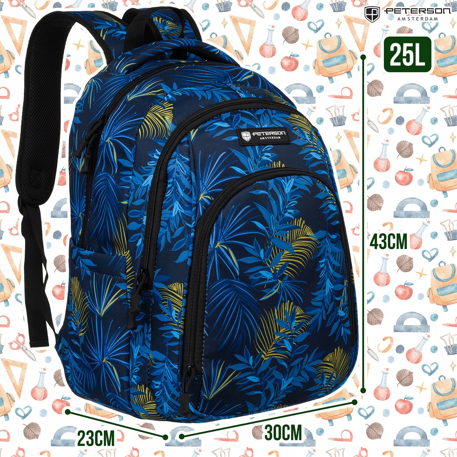 School backpack city sports satchel light roomy A4 PETERSON Brand Peterson