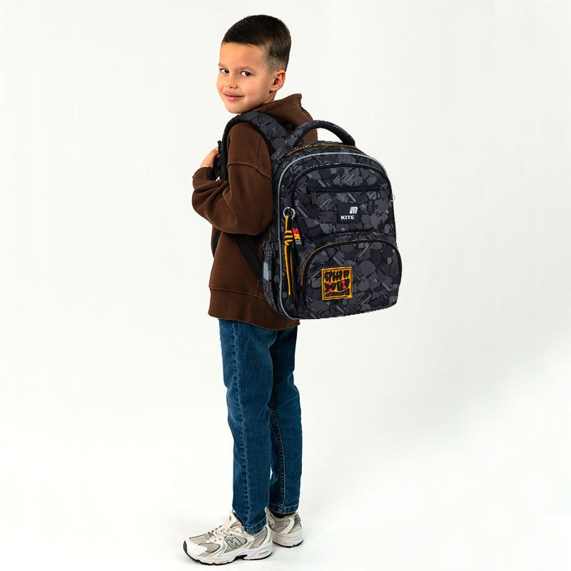 School backpack for boys 1-5 orthopedic class with Velcro patches Kite Packaging status original