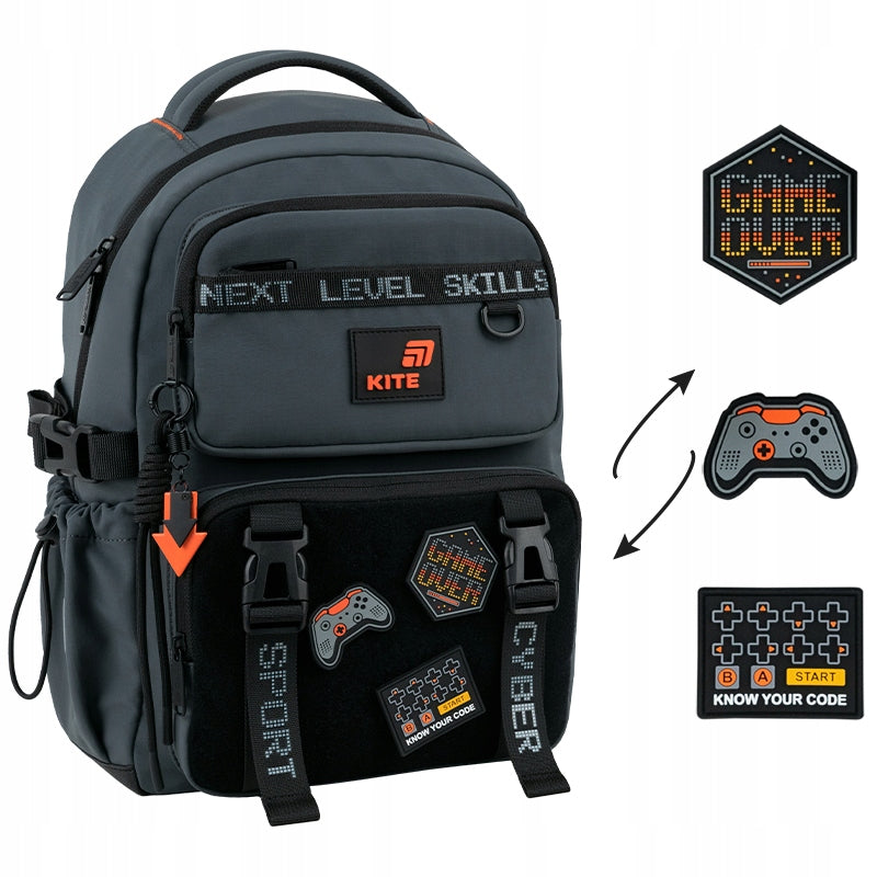 School backpack for boys 6-12 years old with Velcro patches and keychain Kite