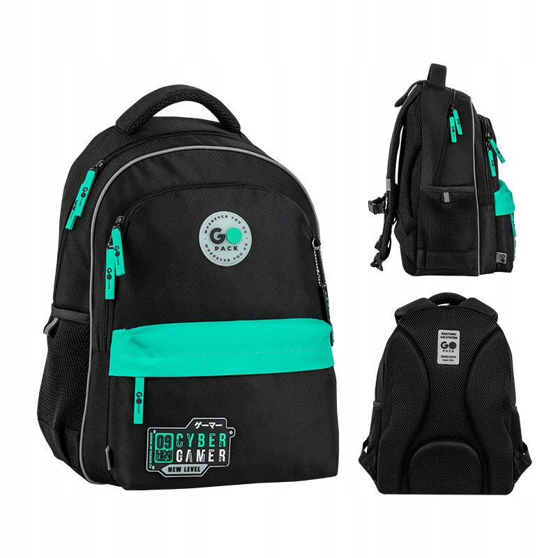 School backpack for boys 9-12 years black multi-chamber GoPack