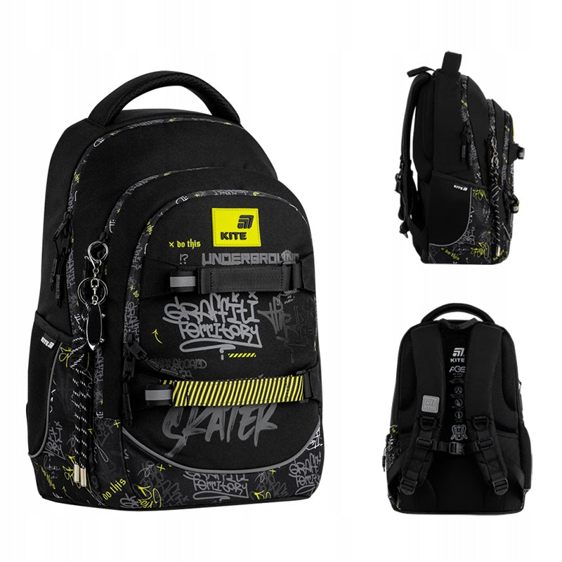 School backpack for boys class 4-7 for skateboard black Kite