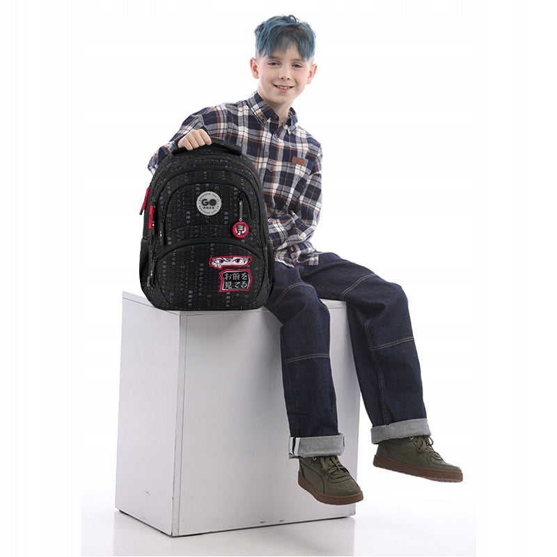 School backpack for boys class1-6 multi-chamber black with keychain GoPack Manufacturer code GO26-175M-8