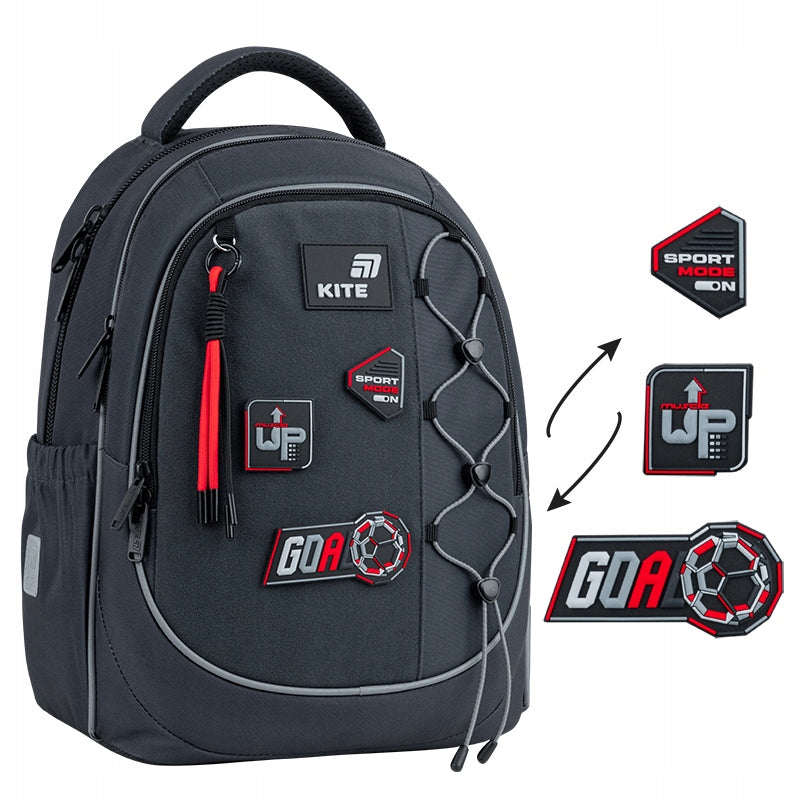 School backpack for boys orthopedic with Velcro patches grey Kite