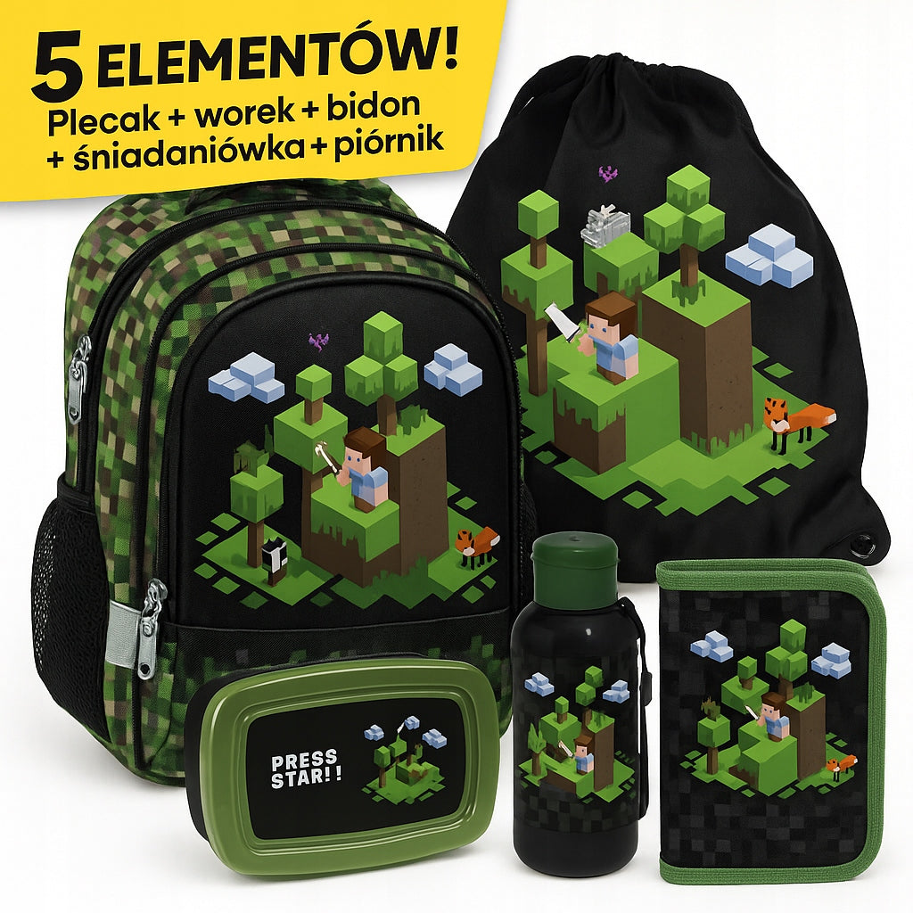 School backpack for boys satchel 1-3 class Paso Minecraft Set 5in1 Brand Paso