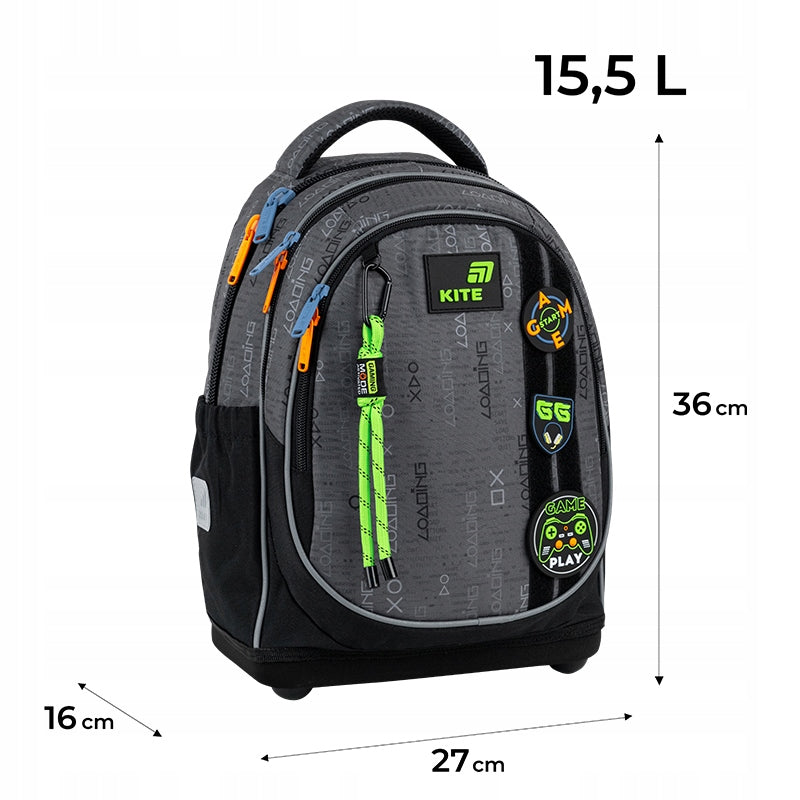 School backpack for boys up to 1-4 class grey on legs with patches Kite Manufacturer code K26-724S-2
