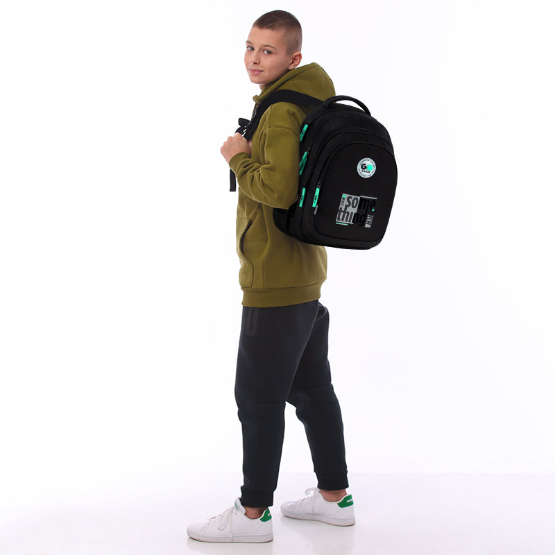 School backpack for boys youth black reflective elements GoPack Packaging status original