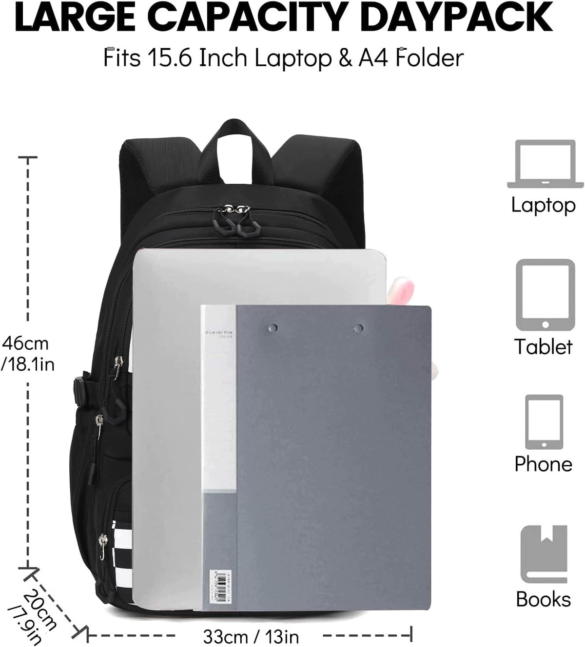 School backpack for girls 29 l black lightweight waterproof with pendant Manufacturer code 5908184001408