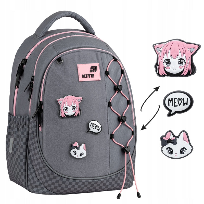 School backpack for girls 6-10 years removable patches grey Kite