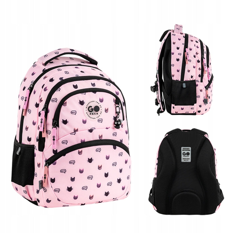 School backpack for girls 6-12 years pink keychain kitty GoPack