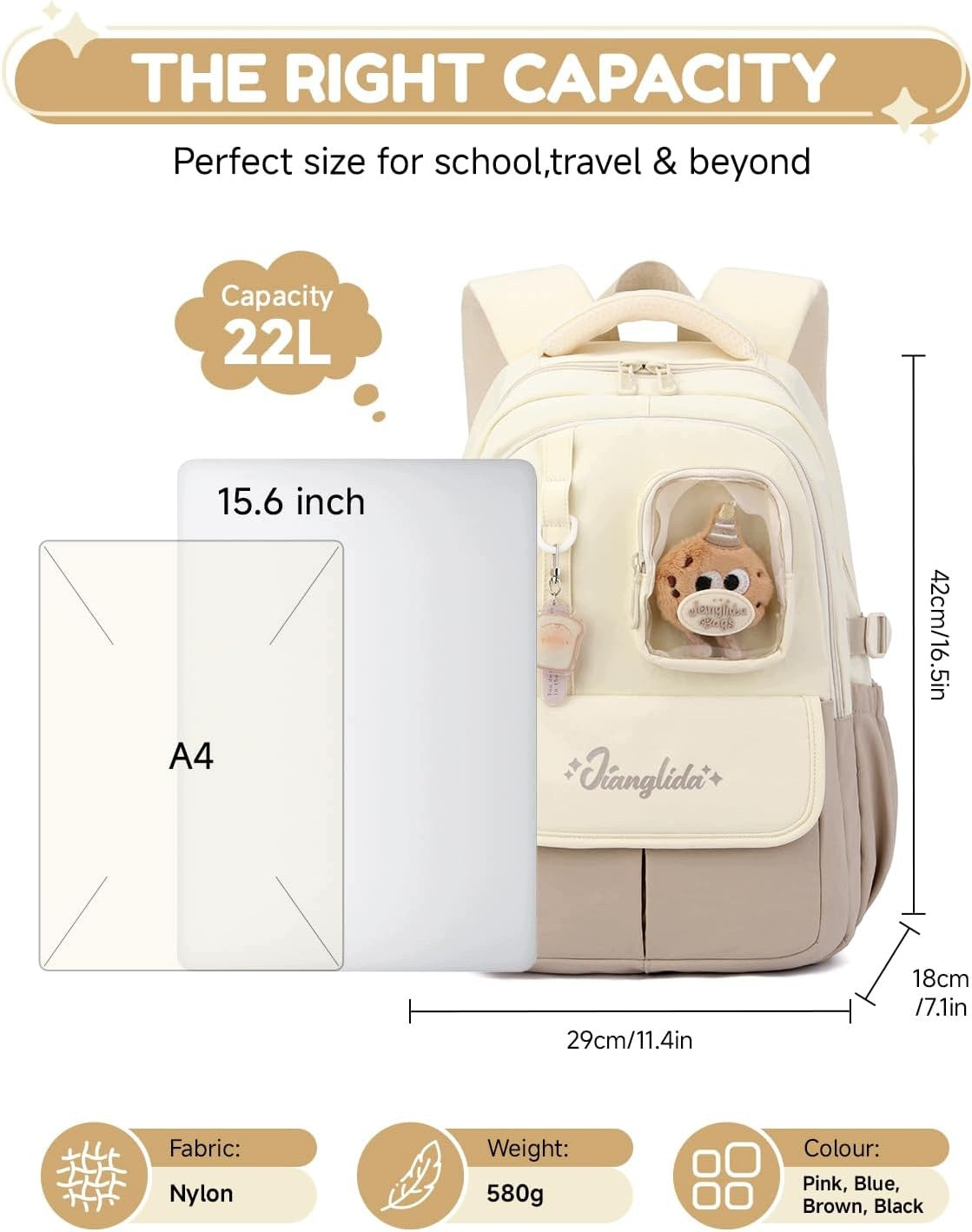School backpack for girls 7-12 years old, lightweight satchel with belt Manufacturer code DAG42QT4