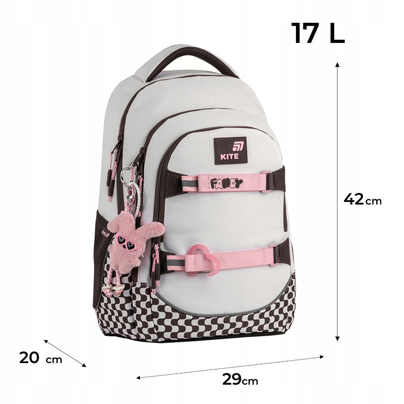 School backpack for girls 9-12 years grid beige keychain toy Kite Manufacturer code K26-727M-2