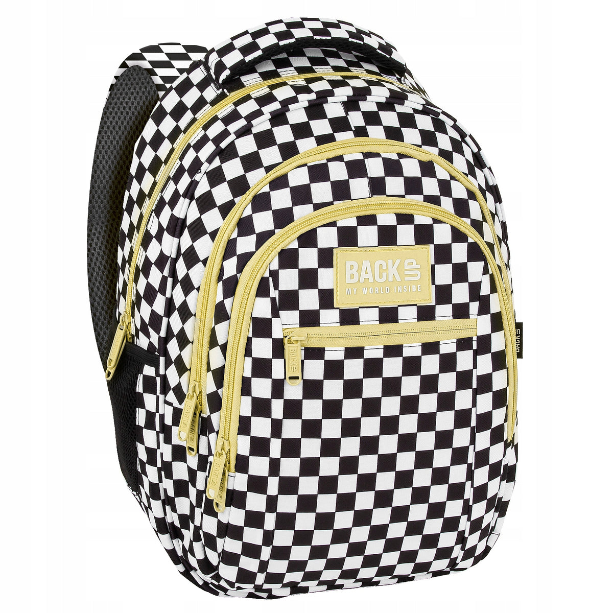 School backpack for girls BackUP CHESSBOARD LEMON BLACK Packaging status original
