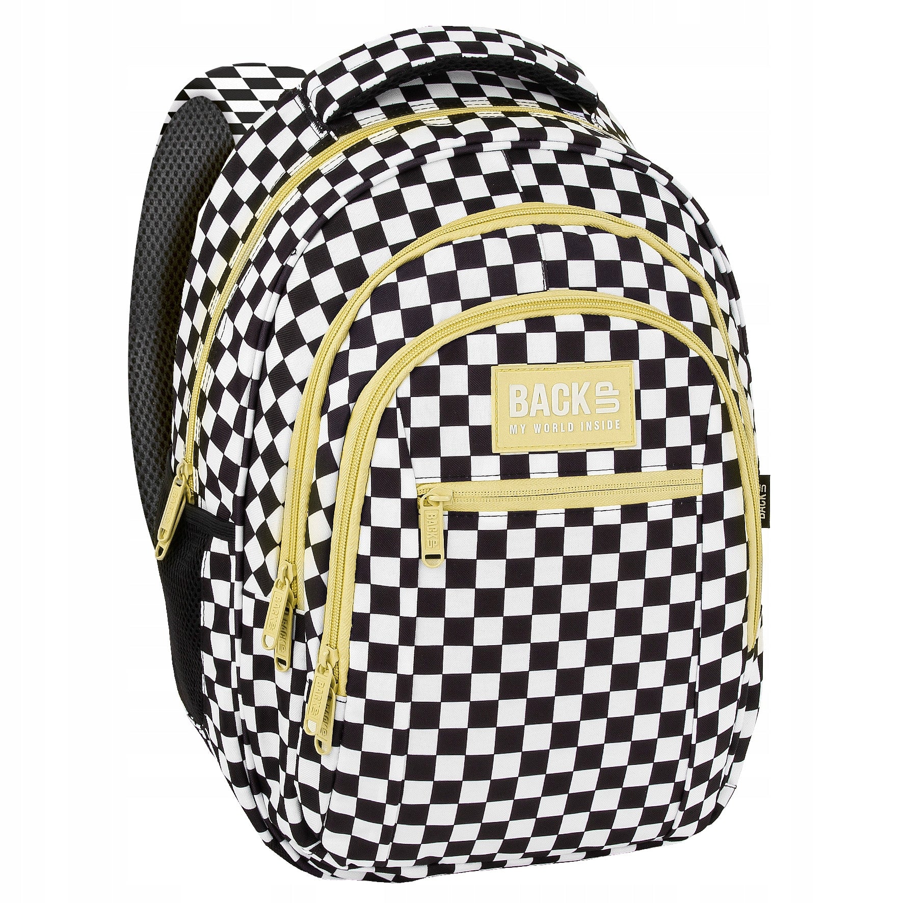 School backpack for girls BackUP CHESSBOARD LEMON BLACK Packaging status original