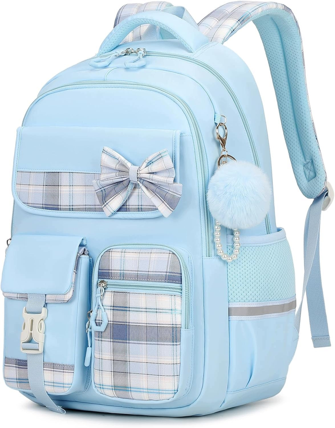 School backpack for girls, Kawaii checkered waterproof children's backpack