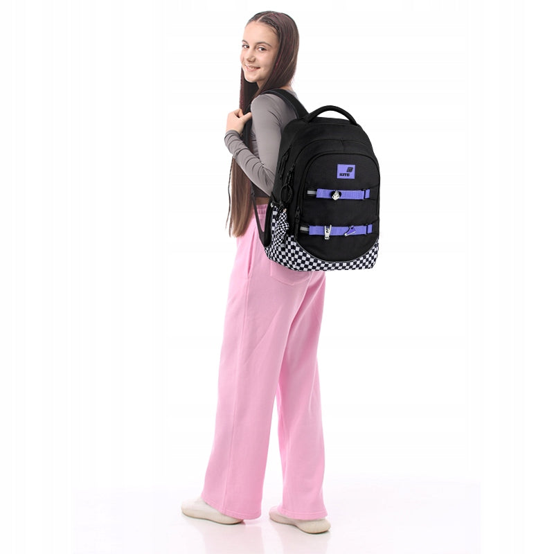 School backpack for girls checkered black keychain Kite Packaging status original