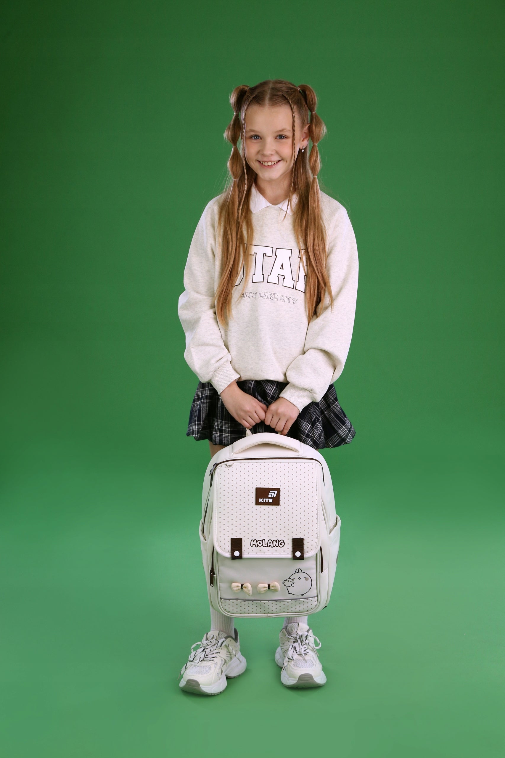 School backpack for girls orthopedic 1-6 class beige Molang Kite Packaging status original
