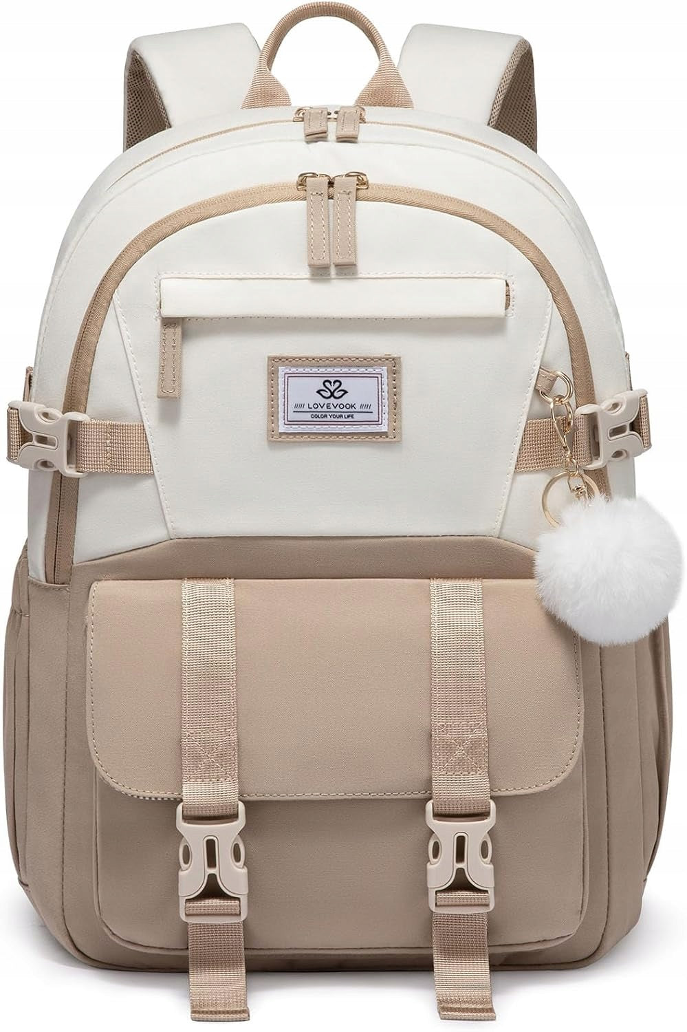 School backpack for teenagers LOVEVOOK khaki beige 15.6 inch