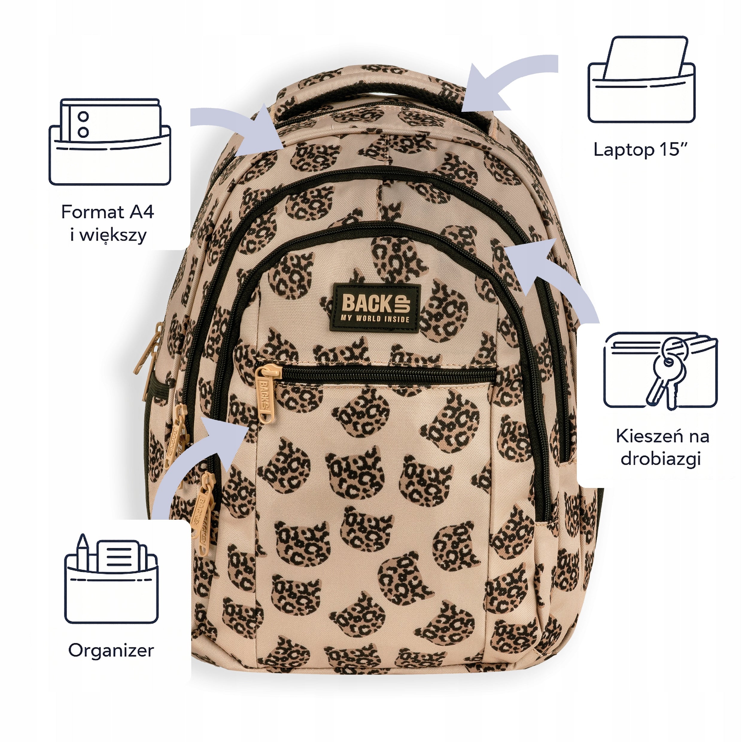 School backpack girls BackUP leopard Manufacturer code 5906601710971