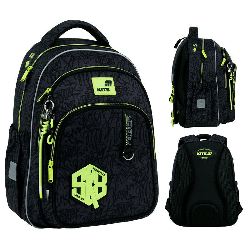 School backpack roomy for boys 9-12 years black with keychain Kite