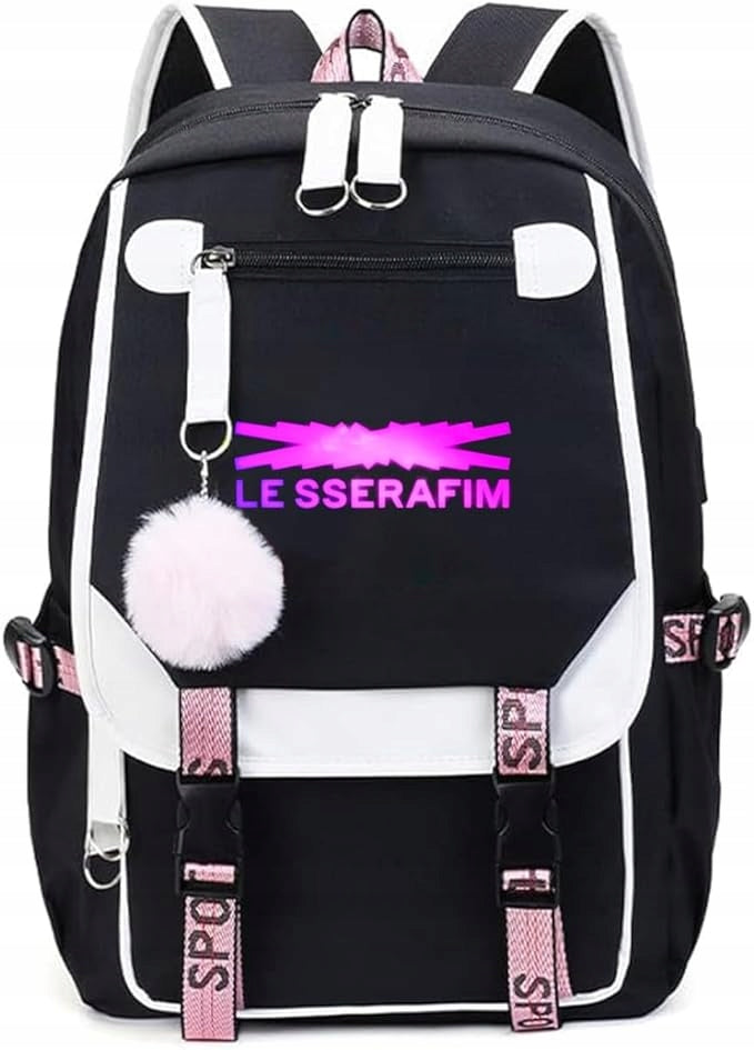 School backpack with pompom bunny single compartment with USB port