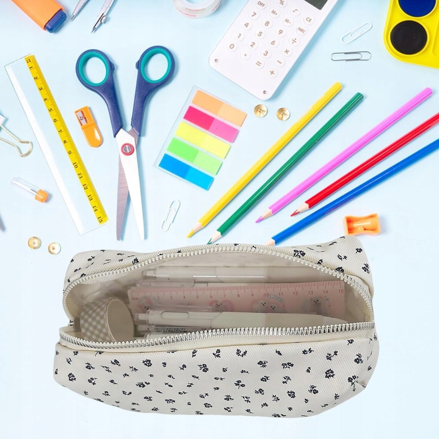 School pencil case girls fabric flowers sachet 2 pieces Brand no brand