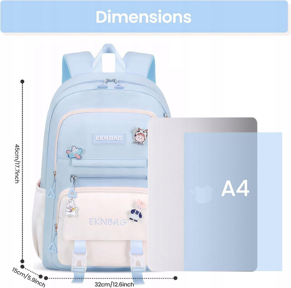 School satchel for girls, 20 liters, backpack for university, Kawaii z Manufacturer code TORNISTER SZKOLNY Z POMPONEM PUDROWY BŁĘKIT