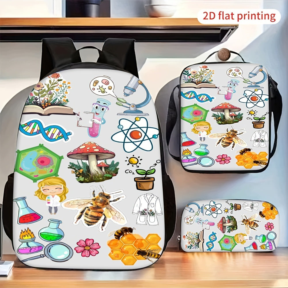 Science Biology Chemistry Elements Bee Pattern Backpack Set Lunch