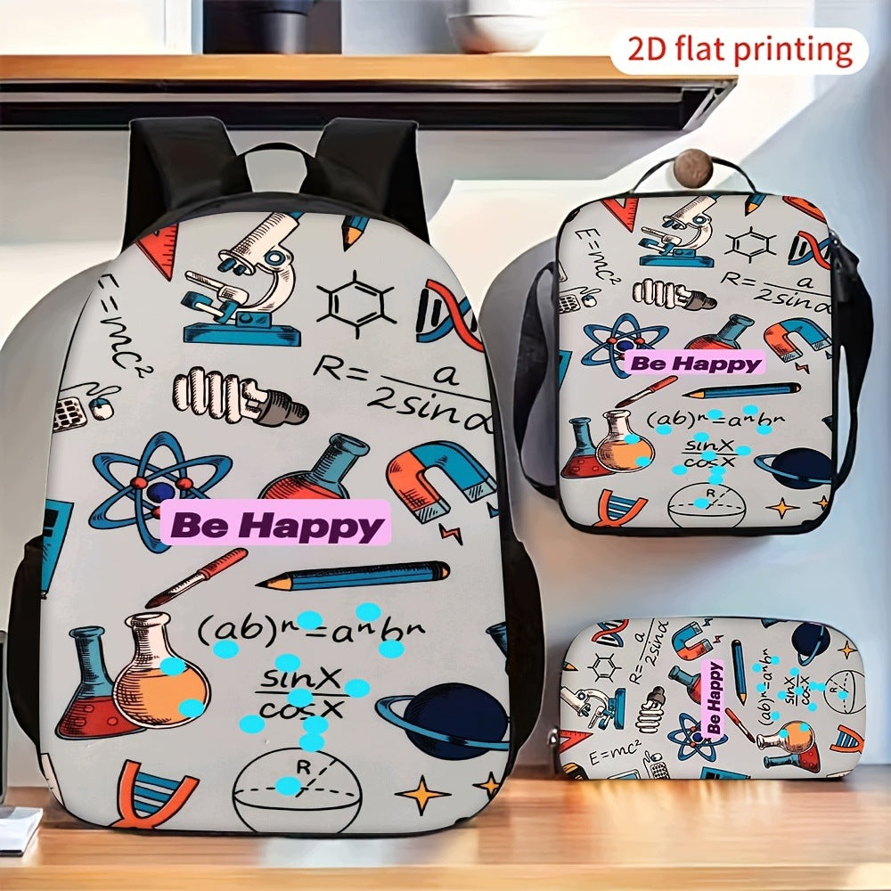 Science Chemistry Physics Formula 3-Piece Backpack Set - Large Capacity