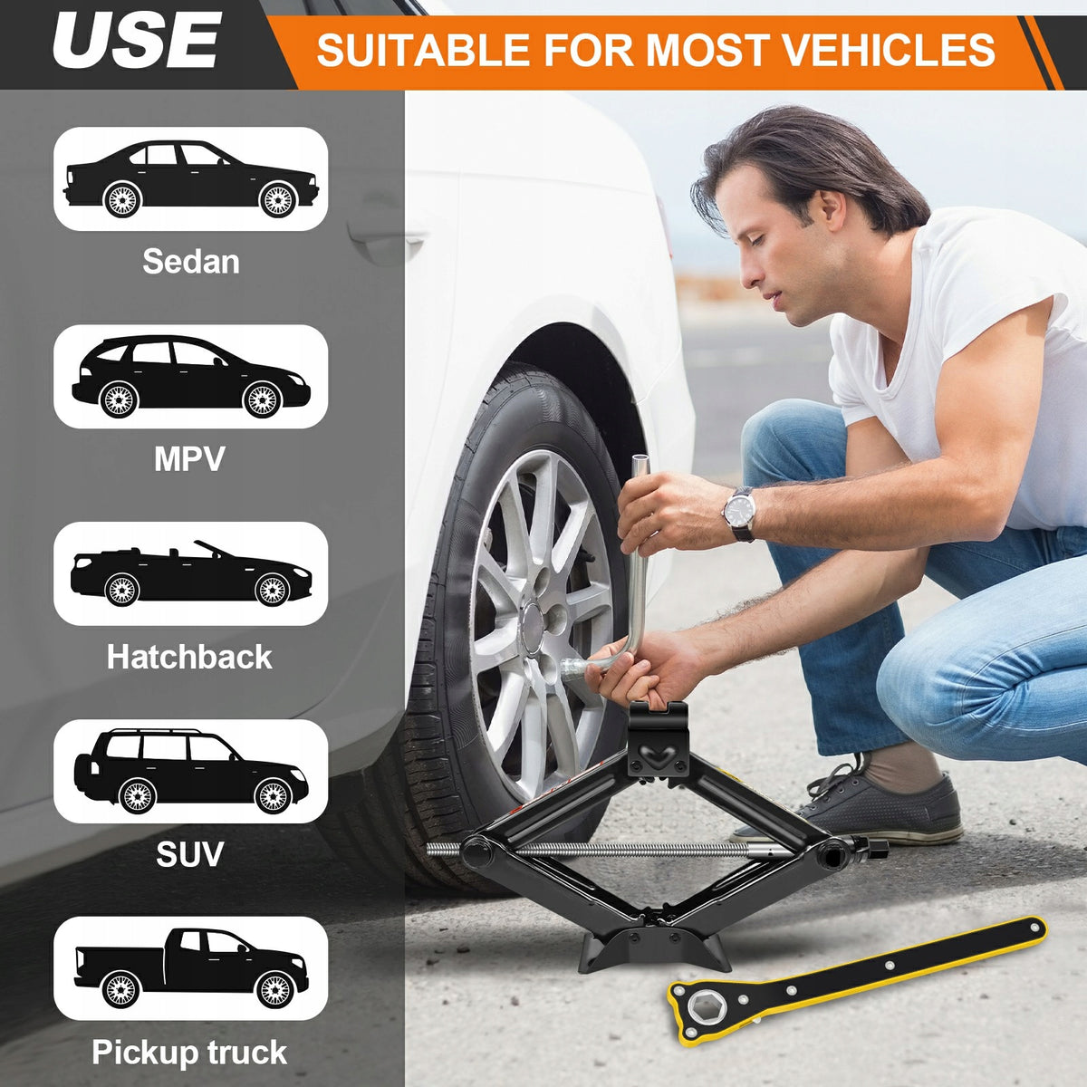 Scissor Car Jack | 2kg Lightweight | Double-Tooth Spiral Liftfor Sedan, SUV Brand DayPlus