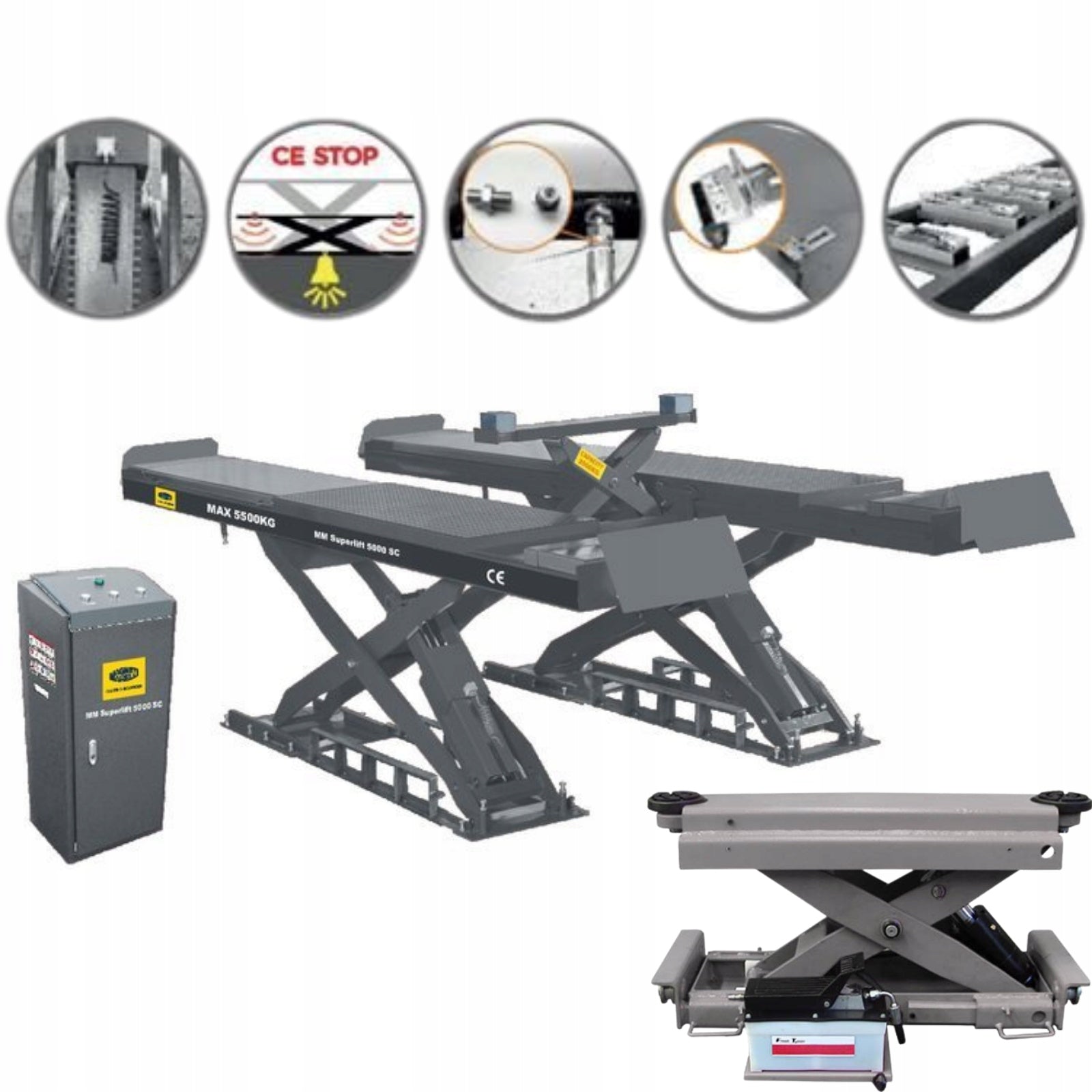 Scissor lift geometry with jack 5,5T 400V MM Superlift 5000SC