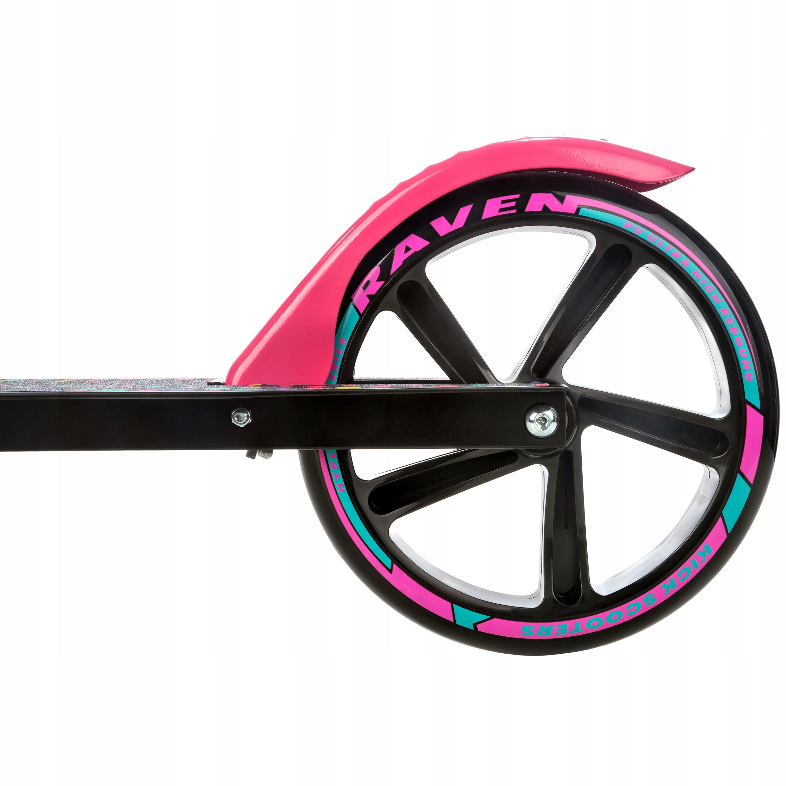 Scooter LARGE Folding RAVEN Dots Black 200mm with brake water bottle holder Color black purple pink
