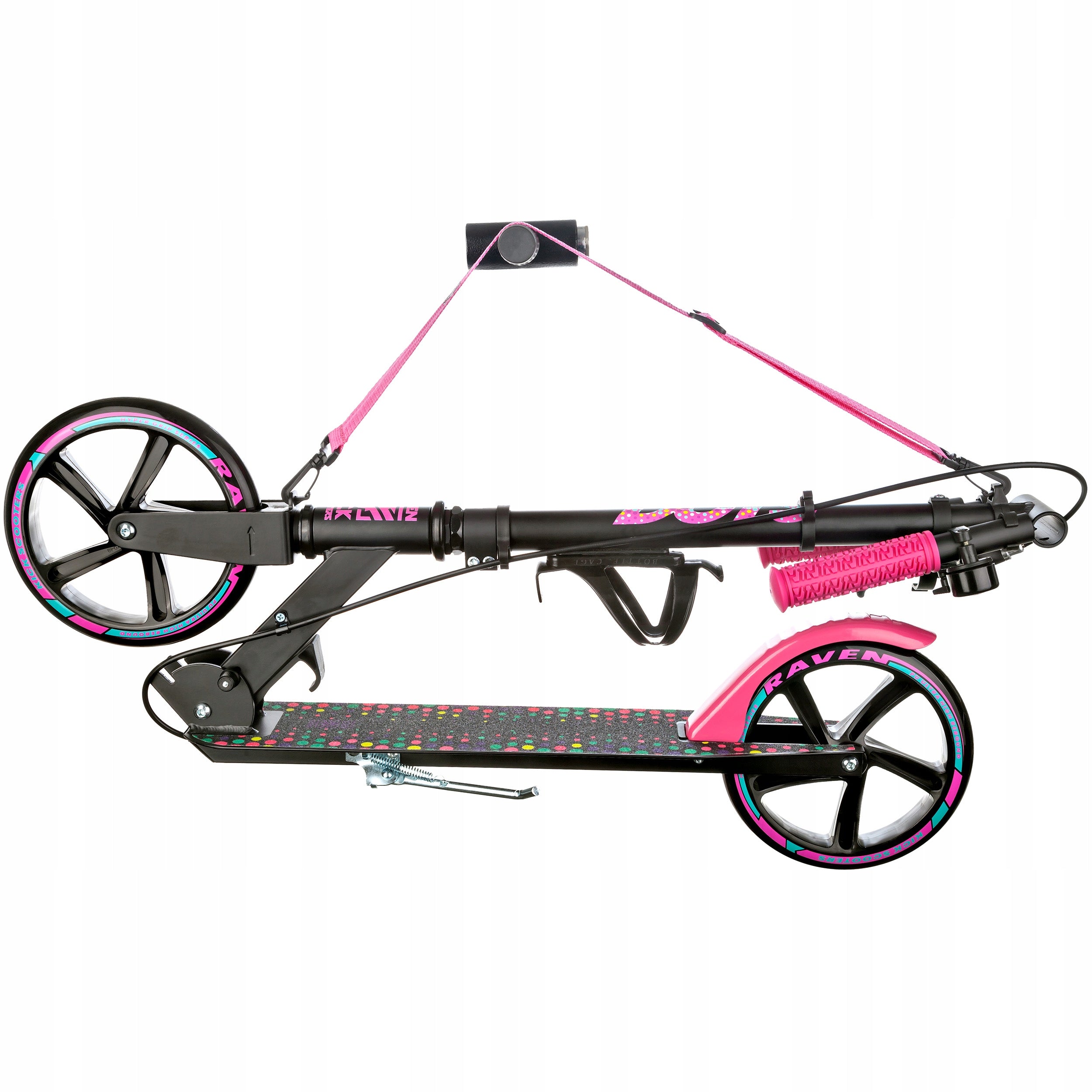 Scooter LARGE Folding RAVEN Dots Black 200mm with brake water bottle holder Manufacturer code 692222