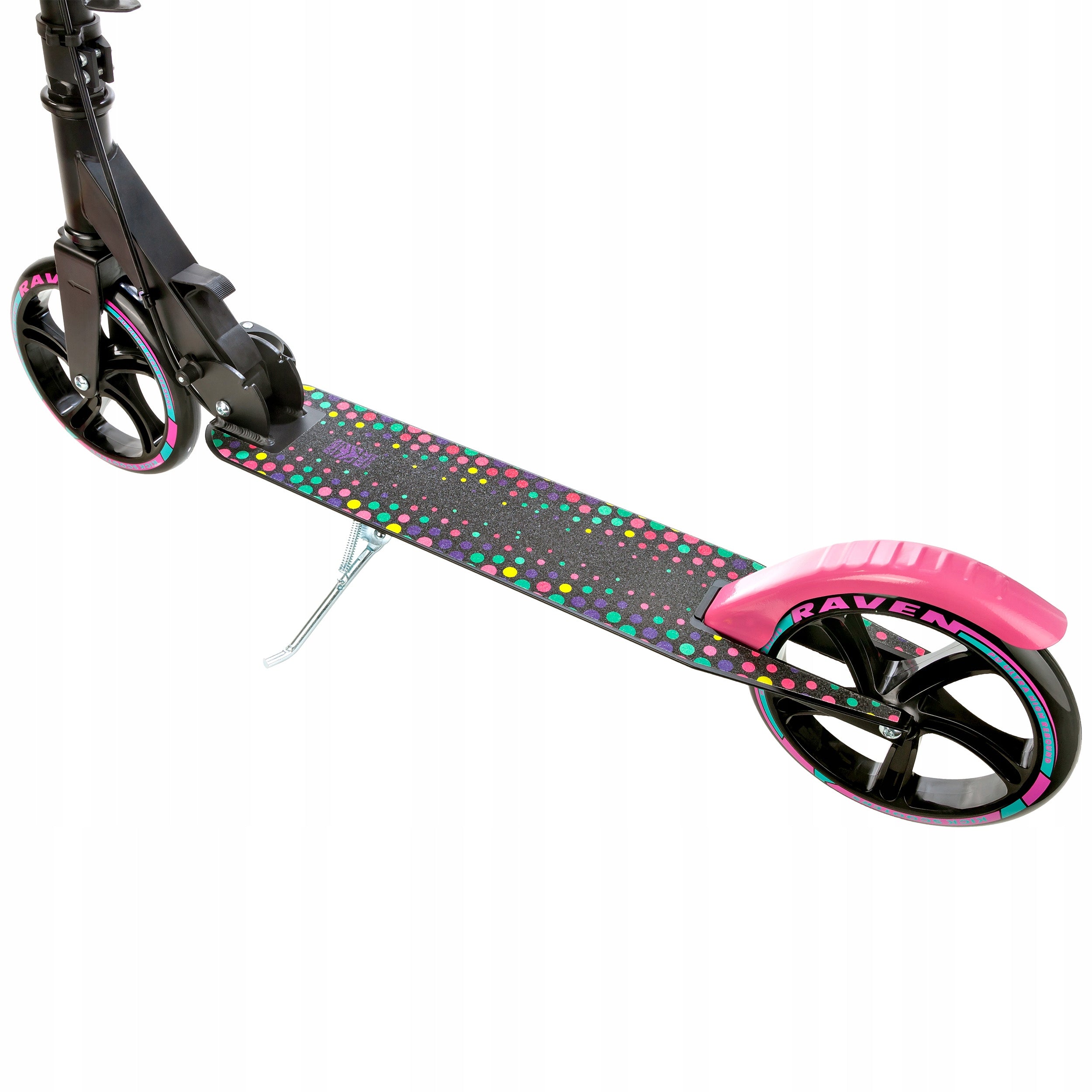 Scooter LARGE Folding RAVEN Dots Black 200mm with brake water bottle holder Number of wheels 2