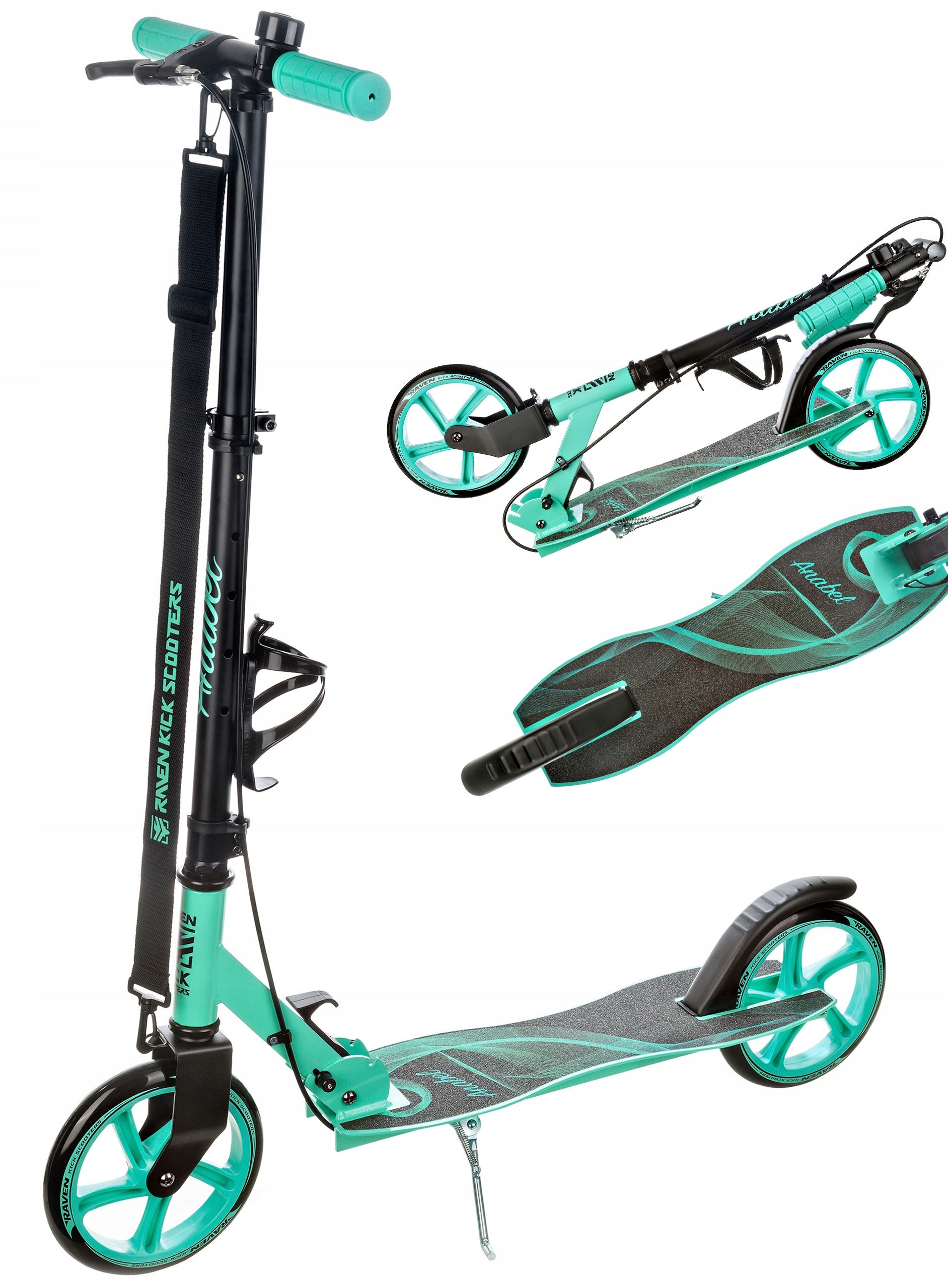 Scooter LARGE RAVEN Anabel Black/Mint 200mm with brake and bell