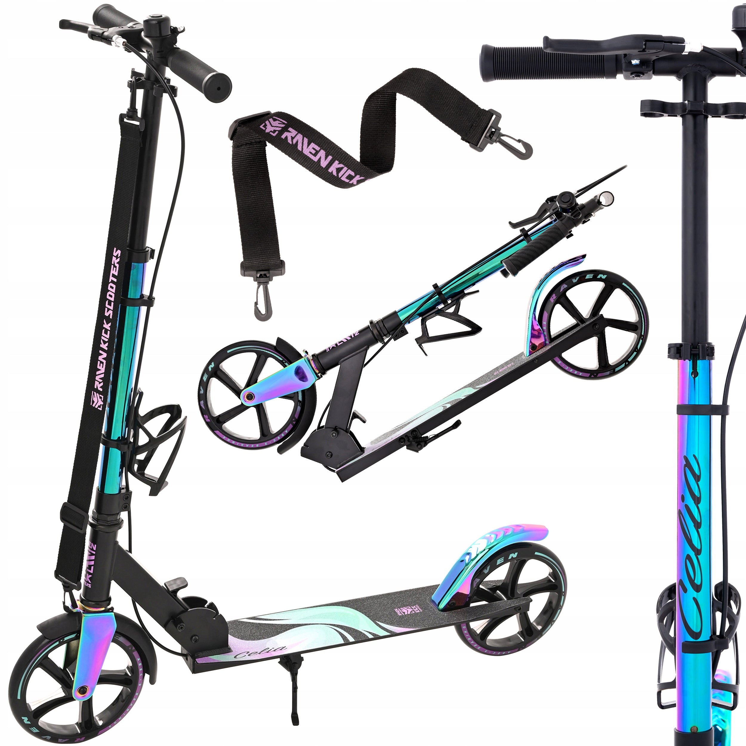 Scooter LARGE RAVEN Celia Black 200mm with brake and water bottle holder