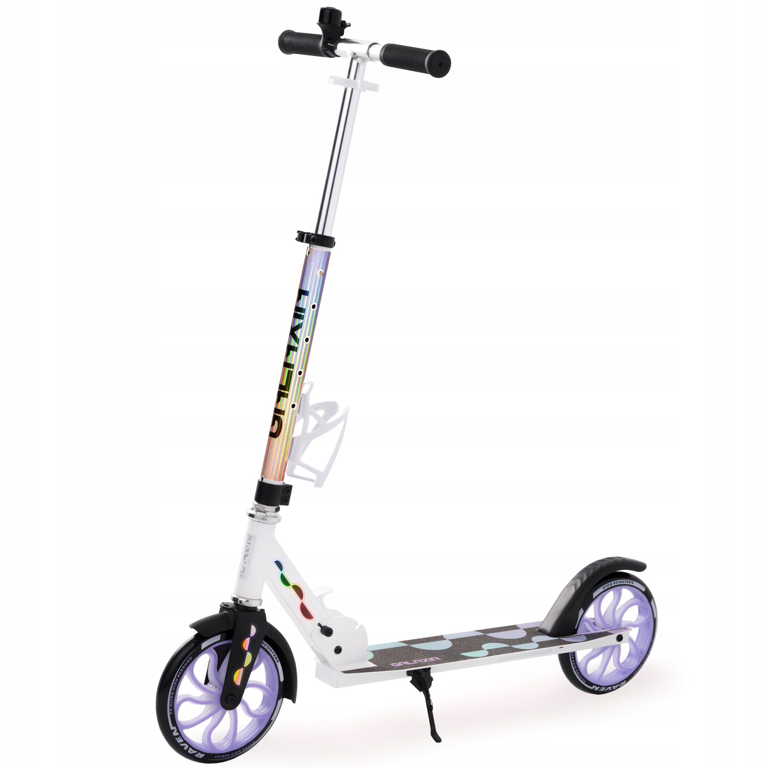 Scooter LARGE RAVEN Galaxia Holo 200mm with basket, bell, LED wheels Manufacturer code 129814