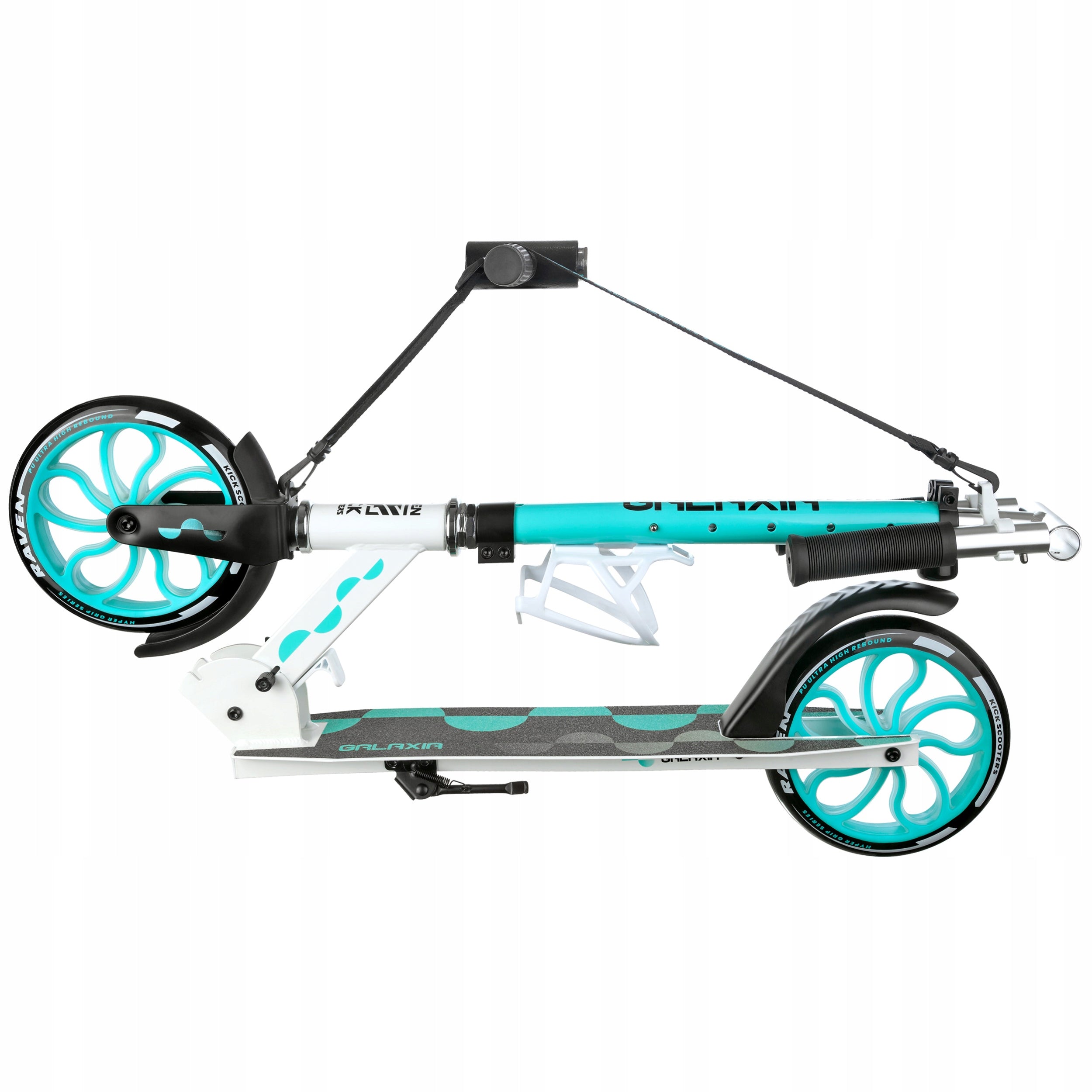 Scooter LARGE RAVEN Galaxia White/Mint 200mm with bell and LED wheels Brand Raven