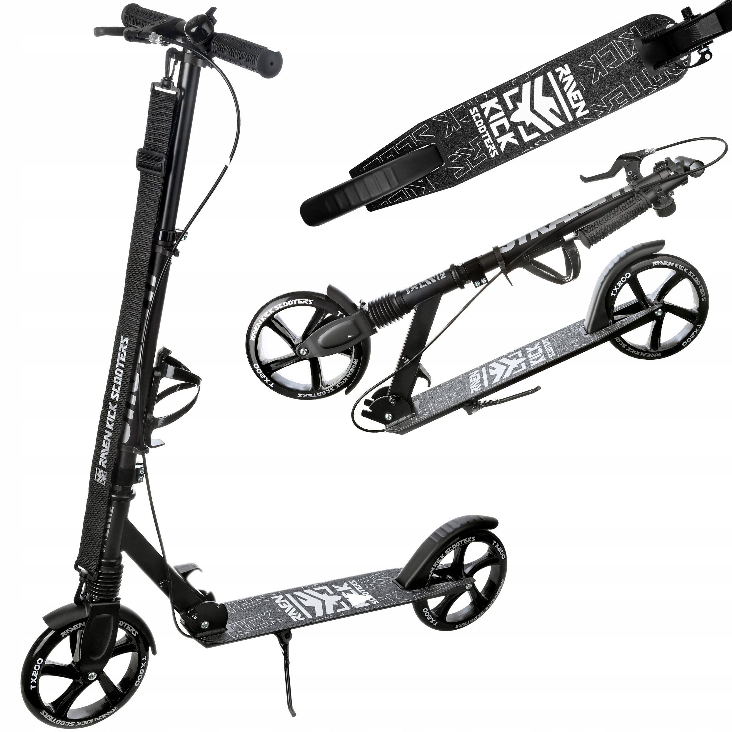 Scooter LARGE RAVEN Straight PRO 200mm shock absorber brake water bottle holder