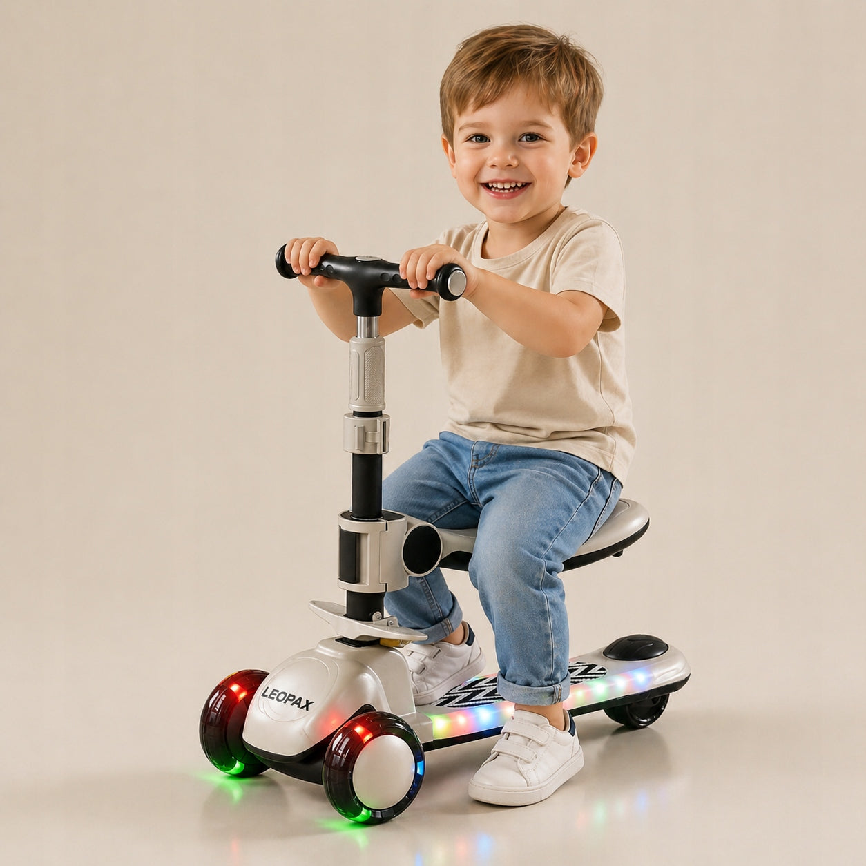 Scooter with seat LEOPAX folding balance bike 3in1 tricycle led Wheels natural rubber