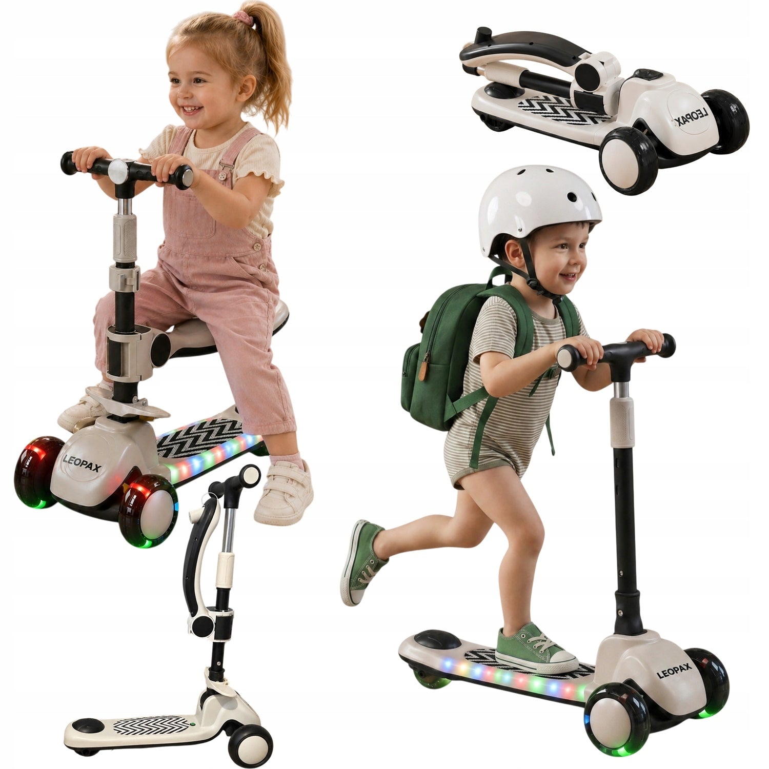 Scooter with seat LEOPAX folding balance bike 3in1 tricycle led