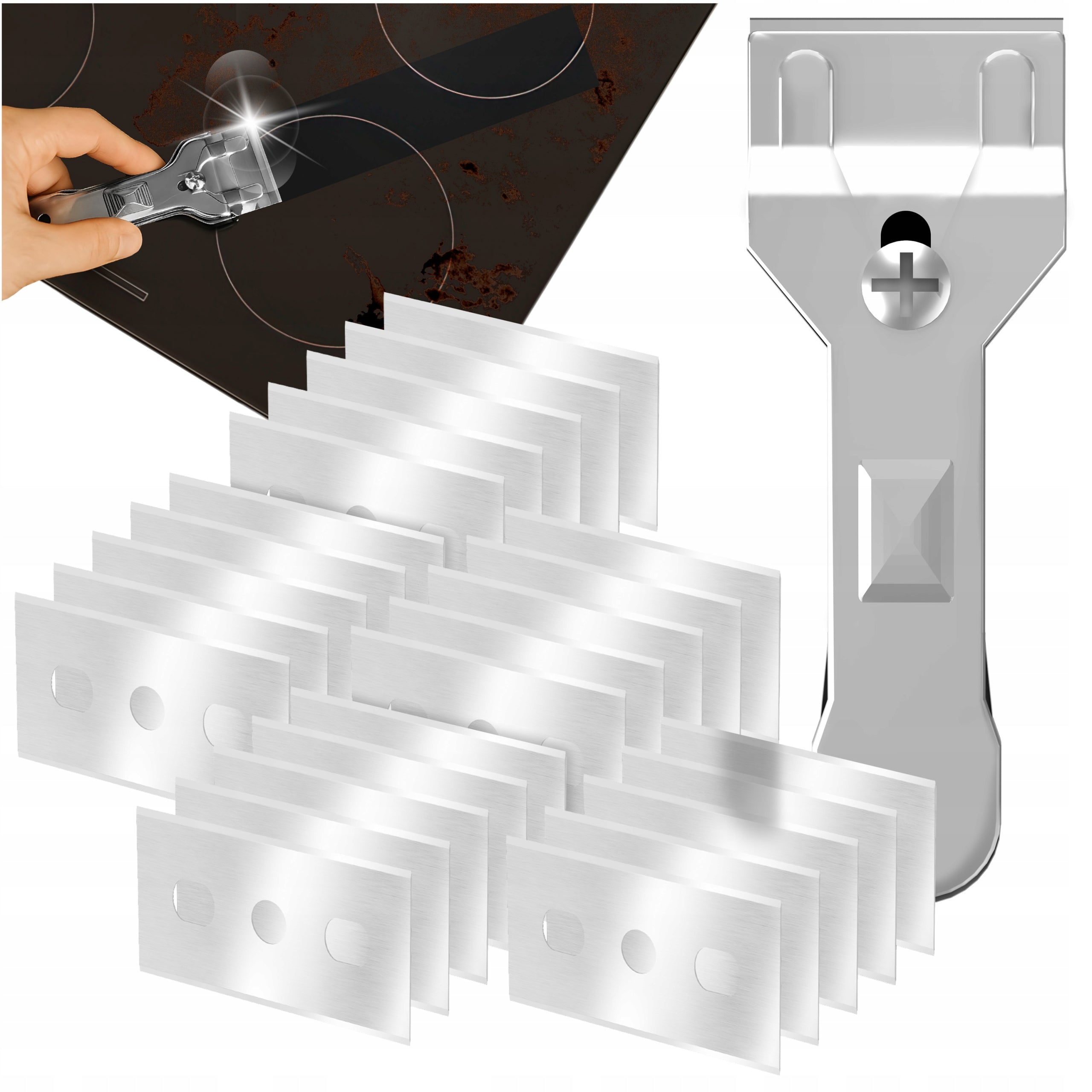 Scraper for induction hobs, ceramic plates, glass and glass + 25 blades
