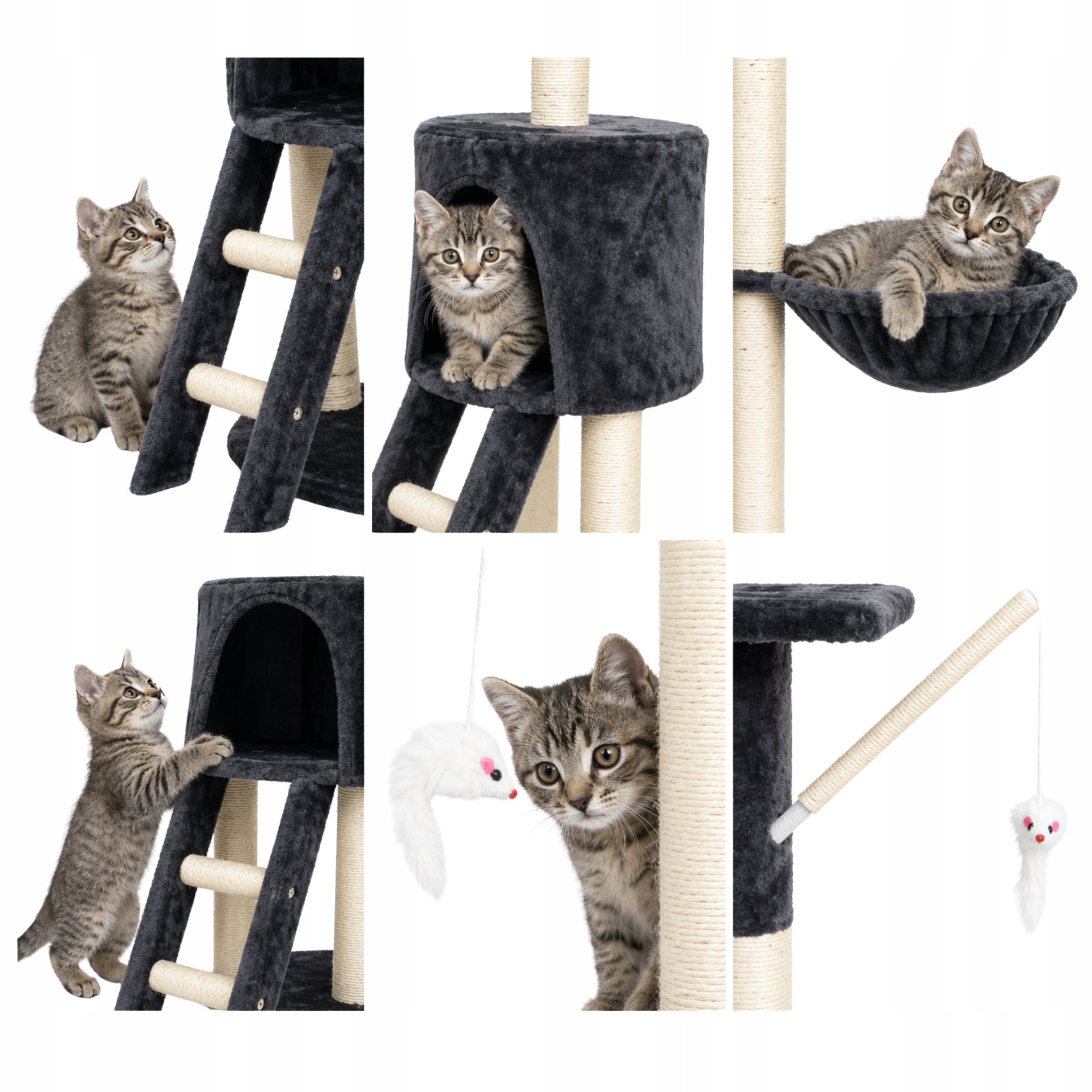Scratcher Cat Booth Fishing Rod High Tree Bed Toy Freebie MT05 Color gray