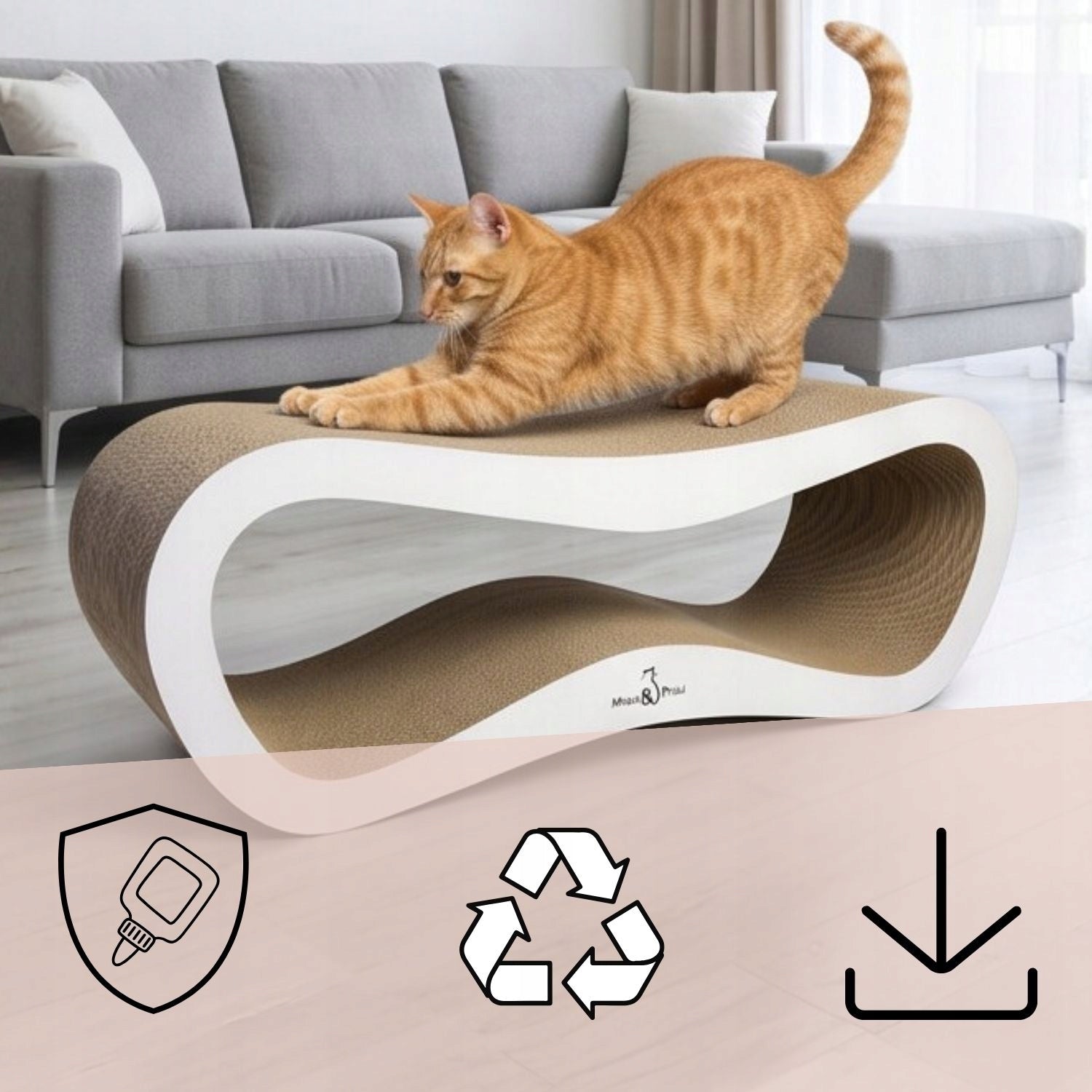 Scratcher White Mruu&Pruu Leon Cardboard Scratcher For Cat White Color white