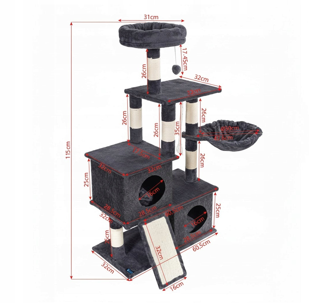 Scratcher cat booth tree bed cottage posts 115cm 5 levels (F200) Number of levels 3