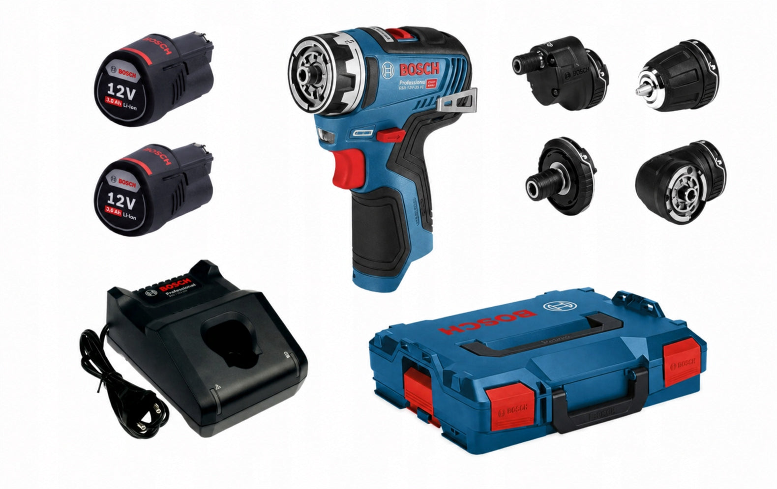 Screwdriver Bosch GSR 12V-35 FC 2x 3Ah batteries + fast charger + caps