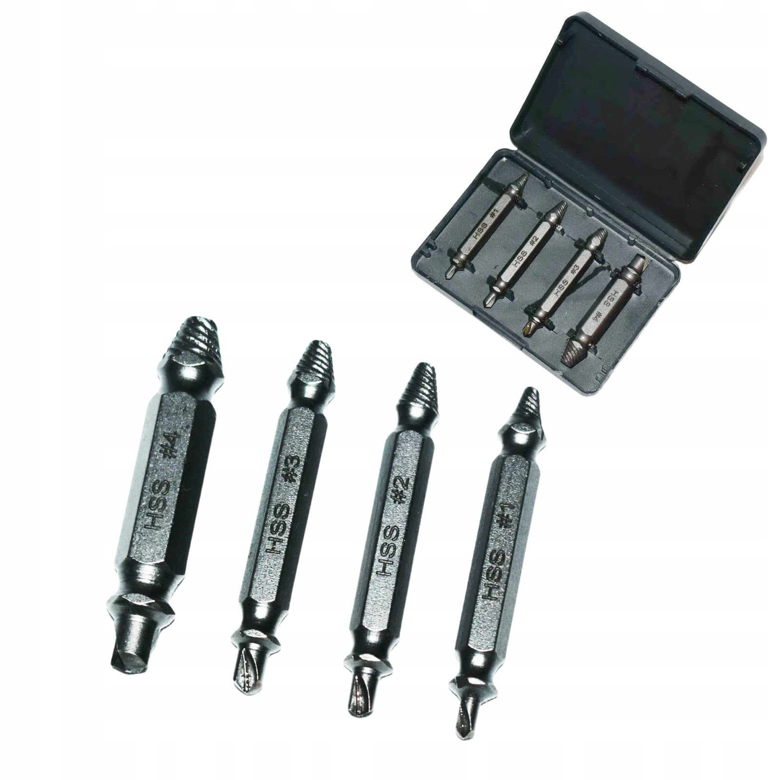 Screwdrivers for broken screws, screws and pins. HSS. Set - 4 pcs. Bits.