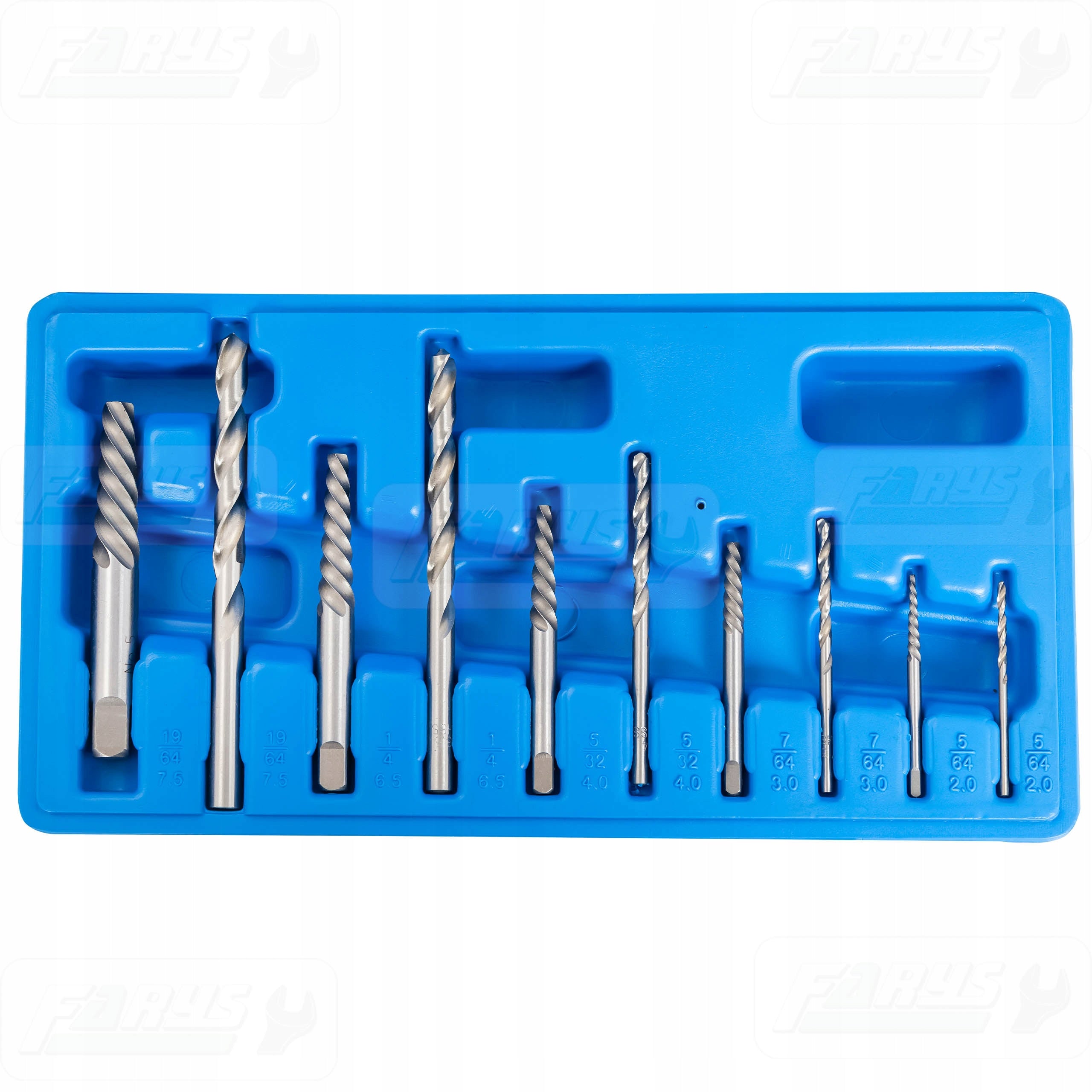 Screwdrivers for broken screws with pilot drills, set of 10 pcs.