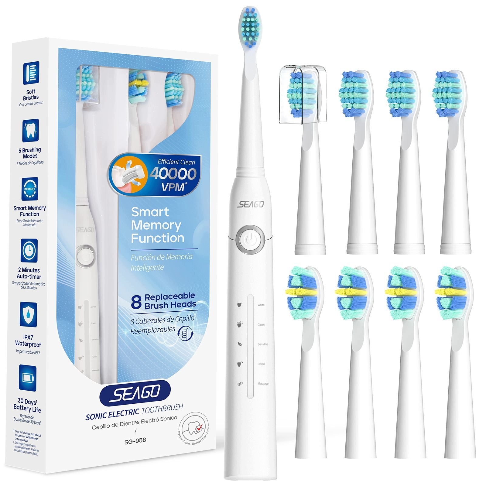 Seago Black Sonic Brush, 8 Tips, USB, 5 Modes, IPX7 Brand no brand