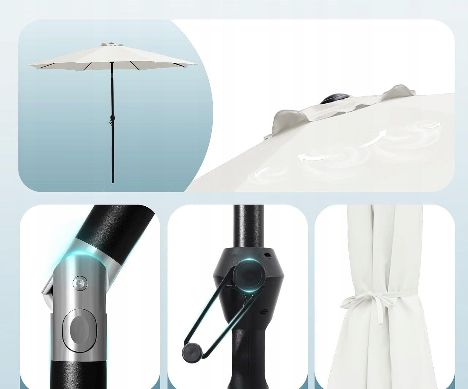 Sekey FOLDING ADJUSTABLE GARDEN TILT UMBRELLA 270cm ALUMINUM 08W Diameter/width 270 cm